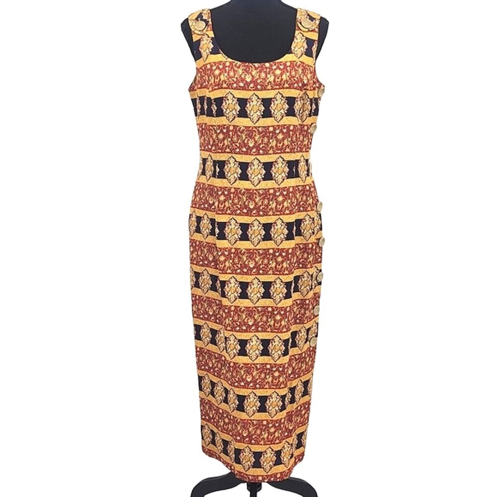Vintage Santa Fe by Jim Tremblay Midi Dress Size 10 Sleeveless Retro Glam Pinup